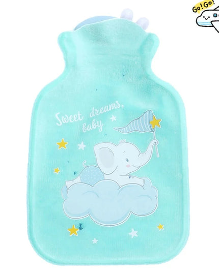 Süße Wärmflasche in Blau und Grün mit Elefantenmotiv und Sternen