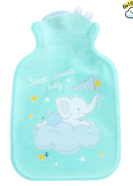 Süße Wärmflasche in Blau und Grün mit Elefantenmotiv und Sternen
