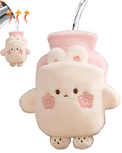 Hellrosa Kuscheltier-Wärmflasche mit rosa Hals und Pfoten