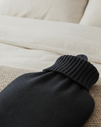 Schwarze Wärmflasche mit Bezug zu - kuschelig warm - Ansicht 4