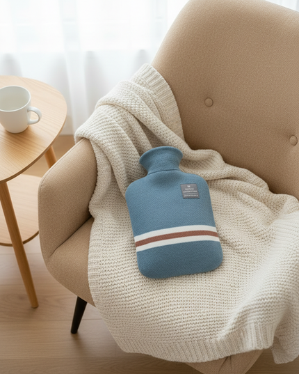 Blaue gestreifte Wärmflasche mit Bezug - kuschelig warm - Ansicht 2