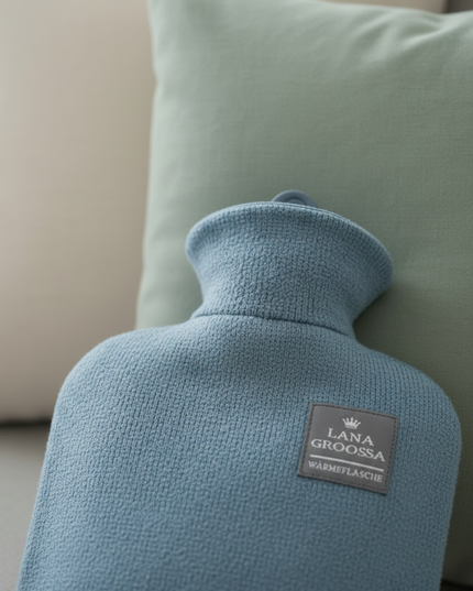 Blaue gestreifte Wärmflasche mit Bezug - kuschelig warm - Ansicht 4